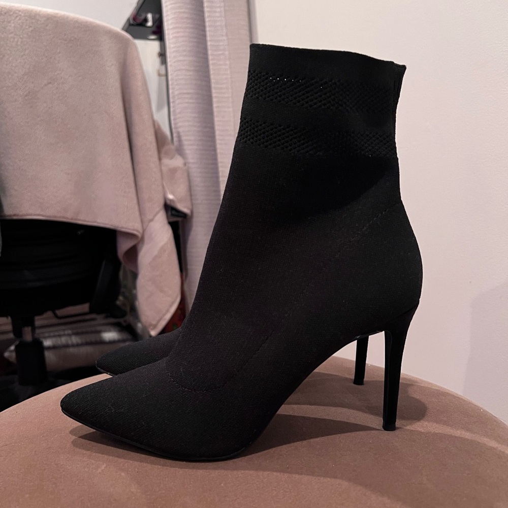 Steve Madden - Black Pointed Toe Sock Boots Size 9